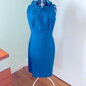 J. Crew blue tank dress. Ruffled neck line.